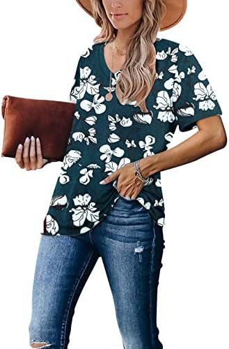 נשים חולצות כושר רופפות אלגנטיות מודפסות חידוש פרפר טי עם צוואר יוצא חולצות קיץ שרוול קצר