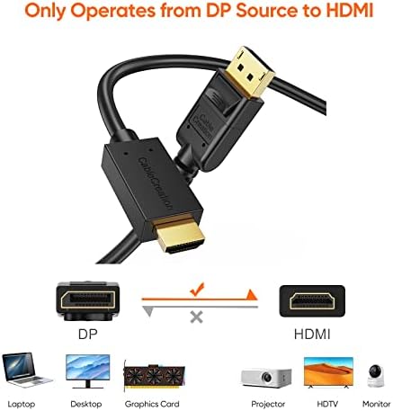 CableCreation DisplayPort לכבל HDMI 3 FT, DP 1.2 ל- HDMI 4K@30Hz כבל מצופה זהב, ממיר אודיו / וידאו תלת מימדי חד כיווני, 0.915 מ ' / שחור