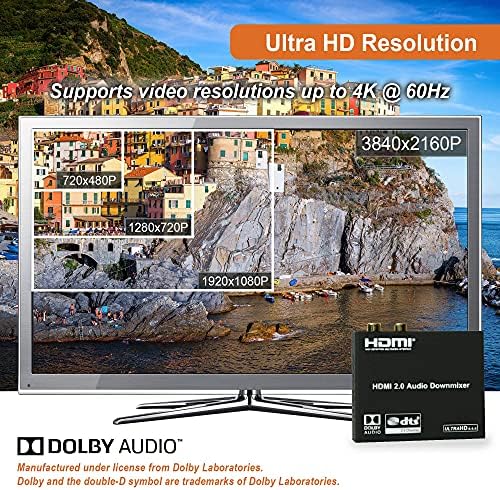 J-Tech Digital HDMI 2.0 ממיר לחלץ שמע עם צרור DownMixer עם Toslink Digital Optical Audio SPDIF כבל 3ft