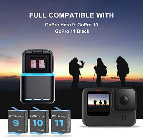 Hongdak 3-ערוצים מטען סוללות מטען USB עם כבל Type-C עבור GoPro Hero 11/10/9 שחור, סוללות אחסון נשיאה נשיאה תואם לחלוטין ל- Go Pro 11 10