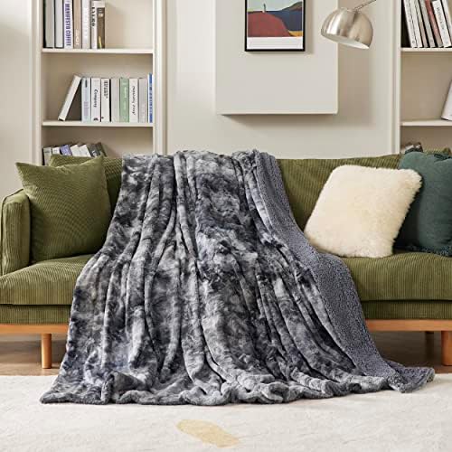 שמיכה מטושטשת למיטה לספה-שרפה אפורה, רכה וחמה, פרווה מלאכותית נעימה ופרוותית, שמיכות לזרוק הפיכות לספה ולמיטה, 50 על 60 אינץ