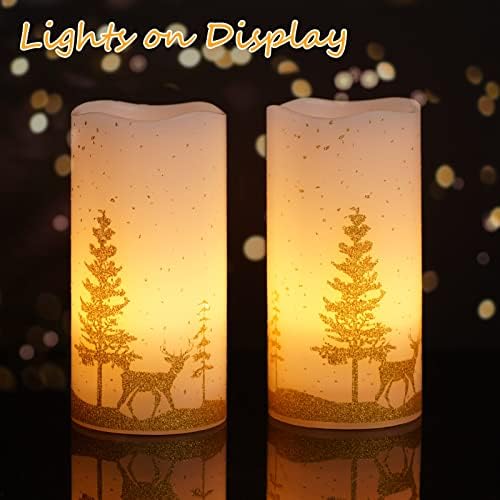 SKAIRIPA חג המולד LED נרות חסרי תקע מהבהבים: נרות שעווה המופעלים על ידי סוללה עם טיימר מרחוק, נרות עמוד ריאליסטיים עם מדבקות צבי עץ חג
