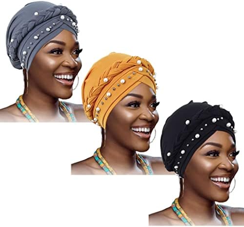 ראש טורבן אפריקני עוטף פנינים צעיף ראש צמה צמה כובע ראש רך מכסה ראש רך לנשים ולבנות