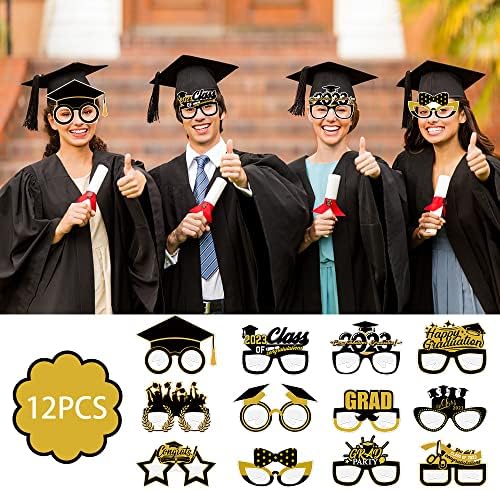 12 חלקים סיום משקפיים קישוט, כיתה של 2023 תאי צילום אבזרים מסגרת סיום כובע משקפיים מסיבת סיום מעדיפה משקפי ראייה מפוארים לברונם