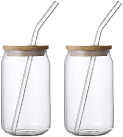 2 יחידות כוסות זכוכית עם מכסים וקשיות 12 עוז כוס קפה קר כוסות שתייה כוסות מים כוס כוס אידיאלי עבור מיץ קפה תה וקוקטייל
