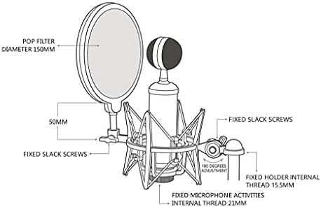 מיקרופון הלם הר עם מסנן מגן כפול רשת שכבה שמשות רוח מסך עם 3/8 כדי 5/8 הליכי עבור מיקרופון