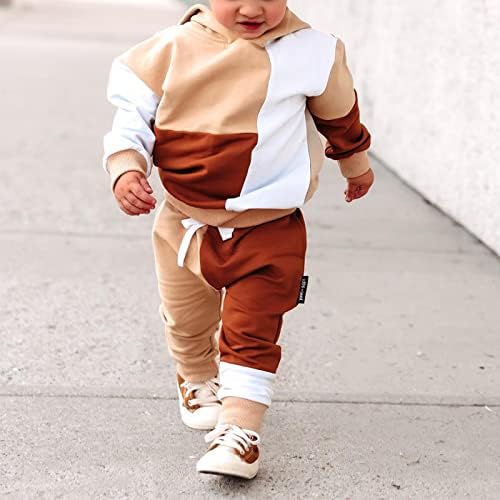 פעוט תינוקת ילד ילדה סתיו בגדי חורף צ'קקרד קפוצ'ון קפוצ'ור סווטשירט צמרות מכנסי מותניים אלסטיים סט 2 יחידות תלבושת
