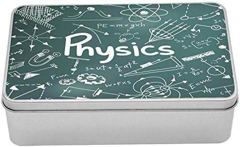 קופסת מתכת מדעית של אמבסון, נושא מדעי פיזיקה משוואת פורמולה מתמטית על הלוח, מיכל תיבת פח מלבנית רב-תכליתית עם מכסה, 7.2 x 4.7 x 2.2 ,