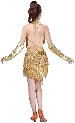Afavom Feacins Tassel שמלת ריקוד לטינית לנשים לשנות העשרים של המאה העשרים שמלות מסיבת קוקטייל קוקטייל רומבה תלבושות אולם נשפים עם כפפות