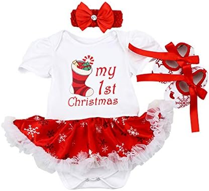 אודסדו תינוקות תלבושת חג המולד הראשונה שלי תינוקת יולדת 1St חג המולד נסיכה טוטו רומפר שמלה + סרט גימור + נעליים 3 יחידות
