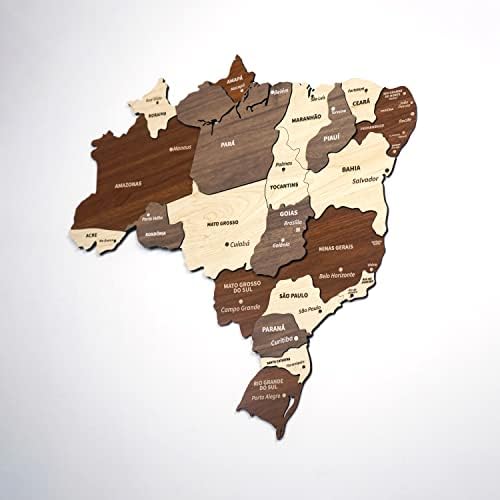 Colorfull עולמות מרובי שכבתי עץ תלת מימד מפת ברזיל, מתנה לחבר ברזילאי, עיצוב קיר עץ ברזיל, מפה למטייל