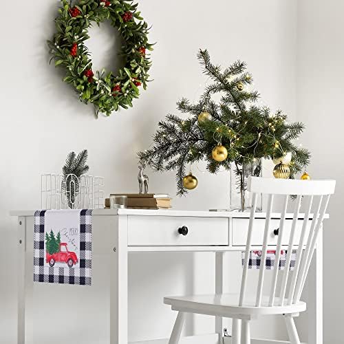 רץ שולחן חג המולד משובץ באפלו משובץ דקורטיבי לעיצוב בית - קישוטי חג מולד מושלמים בשחור לבן לביתכם
