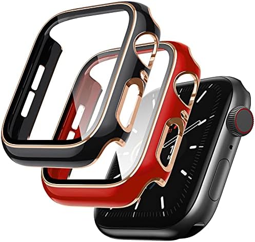 Lovrug 2 מקרי חבילות תואמים למארז Apple Watch 40 ממ SE/Series 6/5/4 מובנה מגן מסך זכוכית מזג פגוש דק במיוחד כיסוי מלא כיסוי מגן לנשים