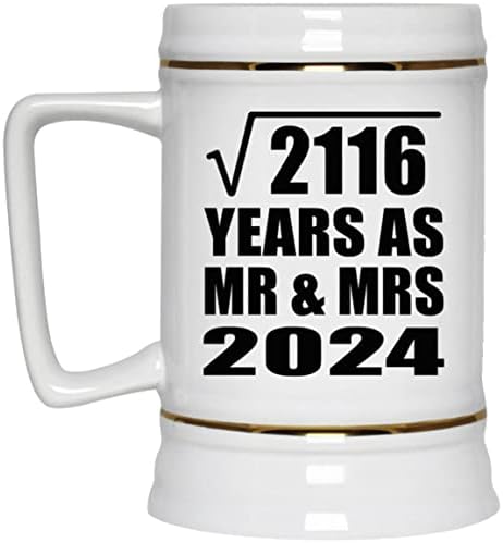 תכנן 46 שנה שורש ריבוע של 2116 שנים בתור MR & MRS 2024, 22oz Beer Stein Ceramic Tallard ספל עם ידית למקפיא, מתנות ליום הולדת יום הולדת