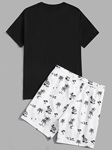 FIOXA תלבושות שני חלקים לגברים גברים הדפס טרופי טי ומכנסיים קצרים המותניים