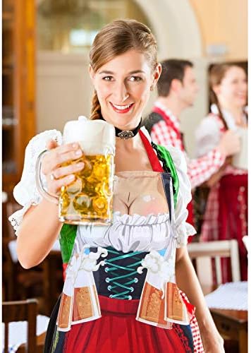 Blulu Oktoberfest שמלת סינר, בד בווארי חידוש סינר Fraulein עם קשרים ארוכים לאספקת מסיבות אוקטוברפסט של אוקטוברפסט, 30 x 27 אינץ '