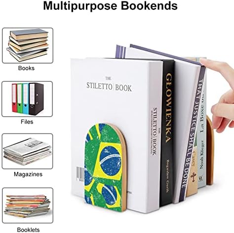 ברזיל רטרו לב בצורת דגל עץ תומכי ספרים כבד ספר מחזיקי למדפים דקורטיבי ספר מסתיים