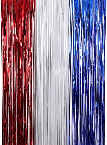 יום העצמאות וילון גשם דקורטיבי 3 צבע משחלת קישוט מסיבת יום עצמאות אמריקאית יום כחול כסף אדום תאי צילום אבזרים דגלי מסיבות בחוץ