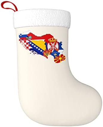 QG ZZX לשעבר יוגוסלביה מפת דגל מפת חג המולד גרבי חג המולד גרביים אח תלויה גרב 18 אינץ 'קישוט חג