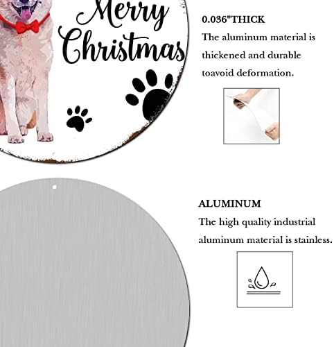 שלט חג מולד שמח כלב כובע עגול מתכת פח שלט דלת חג המולד עיצוב זר כפרי מתכת שלט לחנות מרפסת חווה חנות עיצוב קיר 9 אינץ '