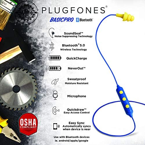Plugfones בסיסי Pro Bluetooth Bluetooth באוזניים אוזניים אוזניות - אוזניות להפחתת רעש עם מבודד רעש מיקרופון ובקרות