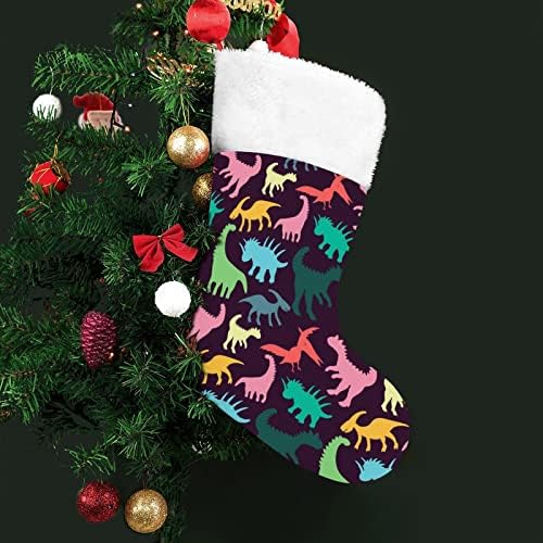דינוזאורים צבעוניים דפוס חג המולד תלויים גרב גרב סנטה חמוד לקישוטי עץ חג המולד מתנות קישוטים