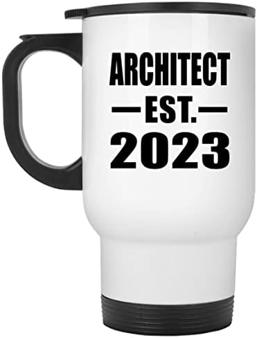 Designsify Architect הוקמה EST. 2023, ספל נסיעות לבן 14oz כוס מבודד מפלדת אל חלד, מתנות ליום הולדת יום הולדת חג המולד חג המולד אבות אבות