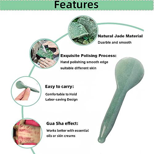 JADE GUA SHA כלי עיסוי כלי פנים טבעי ירוק גואה שא אנטי אייג'ינג ספא לעור לחידוש עור אנטי קמצן נגד הזדקנות