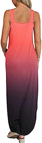 נשים מידי ארוך טנק שמלת שיפוע צבע הדפסת שחוצים הלטר צוואר גבוהה נמוך מכפלת קיץ מזדמן חוף שמלות