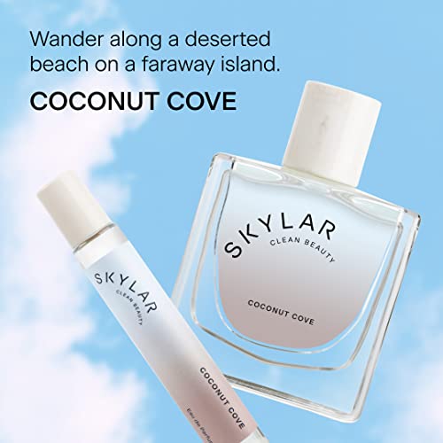 Skylar Coconut Cove Eau de בושם וחבילת נרות - בושם היפואלרגני ונקי לנשים וגברים + נר שאינו רעיל נקי - ניחוח טרי פירותי עם תווים של ברגמוט,