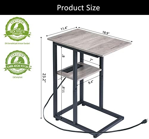 שולחן צד עם תחנת טעינה סט של 2-קטן ג שולחן קצה צר שולחן עם מתכת מסגרת לסלון חדר שינה חללים קטנים