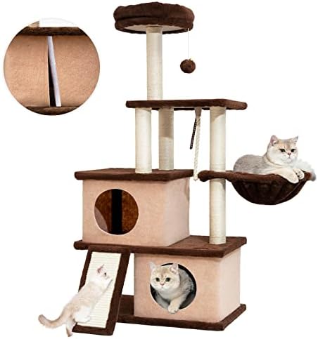 יוקי חתול עץ חתול טיפוס מגדל עבור מקורה חתולים רב-רמת חתול דירה עם ערסל מוט חתלתול צעצועי גבוה פינת חתול עץ עם גרוד ותלוי צעצועים, 48