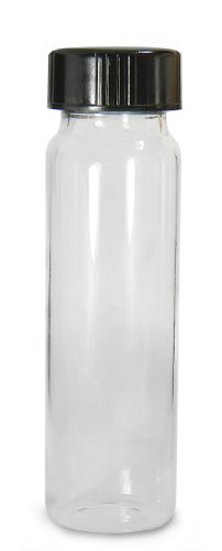 Qorpak GLC-05165 זכוכית בורוסיליקט זכוכית 11 מל סוג הברגה של סוג I, עם מכסה מרופד גומי פנולי שחור מחובר, קוטר 19 ממ x 65 ממ גובה
