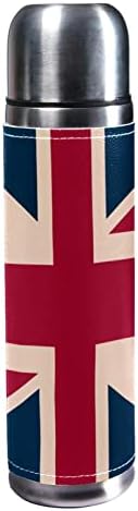 SDFSDFSD 17 גרם ואקום מבודד נירוסטה בקבוק מים ספורט קפה ספל ספל ספל עור אמיתי עטוף BPA בחינם, אני אוהב את דגל הבריטי הבריטי בבריטניה