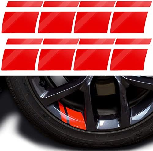 8 חבילה של גלגל מכונית צמיג שפה מדבקות מדבקות רכב אביזרים חיצוניים פסי בטיחות רפלקטיביים קישוט, מתאים 18 ''- 21 '' גלגלים, אדום