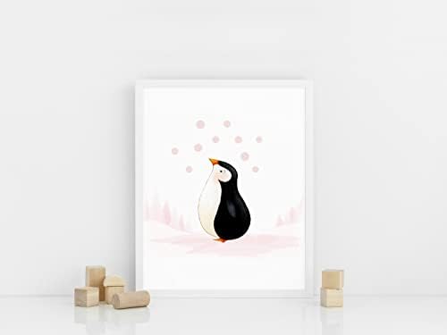 Bumbleboo Baby Penguin Printery הדפסי קיר, קישוט לחדר משחקים, אמנות קיר משתלת, תפאורה לחדר משתלות, סט הדפסות משפחתיות של פינגווין, לא