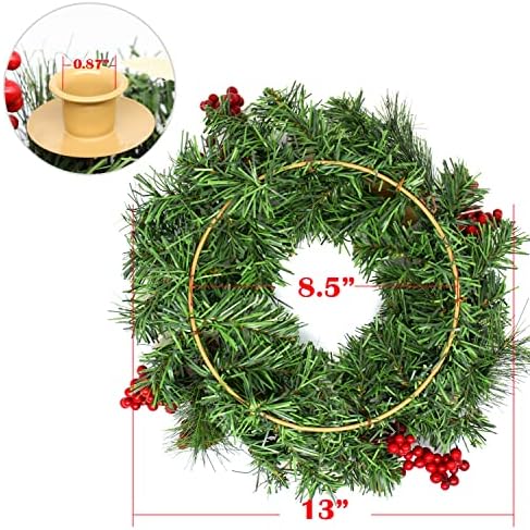 ניקי 13 אינץ 'אינץ' הוגש זרוע חג מולד עם פירות יער אדומים, פוינסטיאס שנהב וטבעת נרות, זר ענפי ארז ירוקים לקישוט שולחן אקס-מאס, Nkus-Wreath-Bai