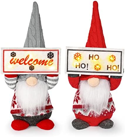 Mocoosy 2 חבילה מוארת לחג המולד קישוטי קטיפה גנום, קישוטי טומה גנום שוודים בעבודת יד עם LED, מדליקים בובות סנטה אלף סקנדינביות.