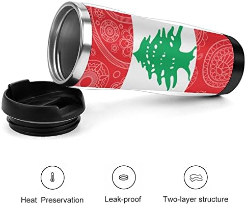 לבנון דגל פייזלי טיול ספלי קפה עם כוסות מבודדות מכסה בקבוק מים קיר כפול נירוסטה