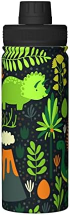 בקבוק מים ירוק-ירוק-דינוזאורים-פרחול 18 גרם ואקום נירוסטה ואקום מבודד בקבוק רחב עם מכסה זרבוביות אטום דליפות