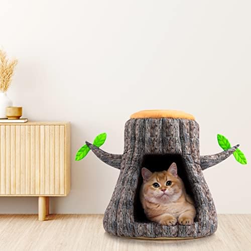 הוליפט מפנק מיטה לחיות מחמד חם מערת קן שינה מיטת עץ צורת גור בית לחתולים, גדם הדפסה