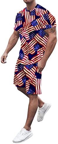 סטים קצרים לגברים 4 ביולי 2 תלבושות תלבושות אימוני קיץ חולצות יום העצמאות חולצות שרוול קצר ומכנסיים קצרים ספורט