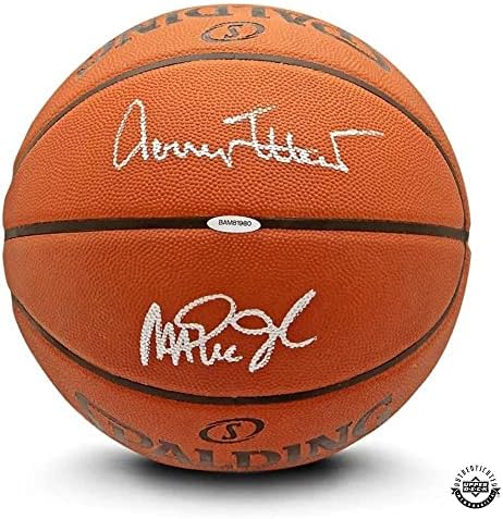 ג'רי ווסט וג'יק ג'ונסון חתימה כדורסל ספאלדינג אותנטי - סיפון עליון - כדורסל חתימה