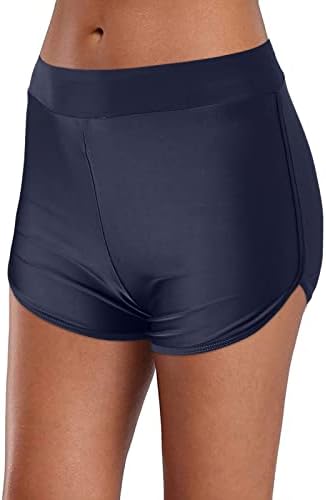 מכנסי שחייה קצרים לנשים מותניים גבוהים מהירה מהירה בצבע מוצק יבש שחייה תחתון נמתח בקרת בטן גזעים מכנסיים קצרים
