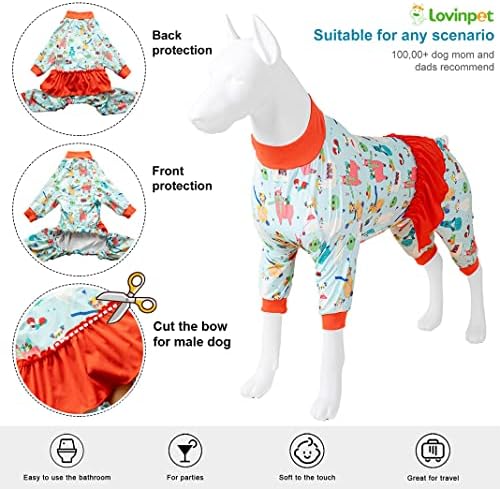 כלב Lovinpet בגדים גדולים - צווארון גבוה כותנה בגד גוף כלב כותנה, הגנה על UV, חולצת התאוששות לאחר ניתוח, בד נמתח סרוג קל משקל, הדפס אקווה