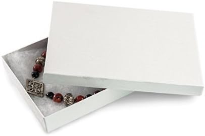RJ מציג 25 קופסאות כותנה לבנות שרשרת שרשרת תכשיטים קופסאות מתנה מציגות 7 1/8 x 5 1/8 x 1 1/8 75