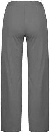 נשים נוח כותנה פשתן מכנסיים אביב קיץ מקרית מכנסיים מוצק צבע גבוהה מותן רחב רגל מכנסיים