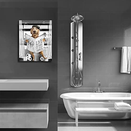 קיר אמבטיה תפאורה לחדר אמבטיה בית חווה בשחור לבן אמנות קיר אמבטיה מצחיק כלב מצחיק קורא את העיתון על ציור שירותים תמונה בד הדפס יצירות