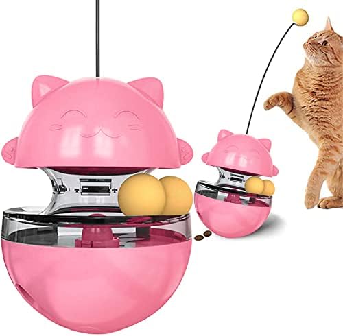 4 מדביקים מתקנים למזון חתולים - צעצוע אינטראקטיבי לחתול כוס ומחזיק פינוקים - העשרה מתקן מזון עם כדורים - אימון איטי של פעילות גופנית ומשחקים