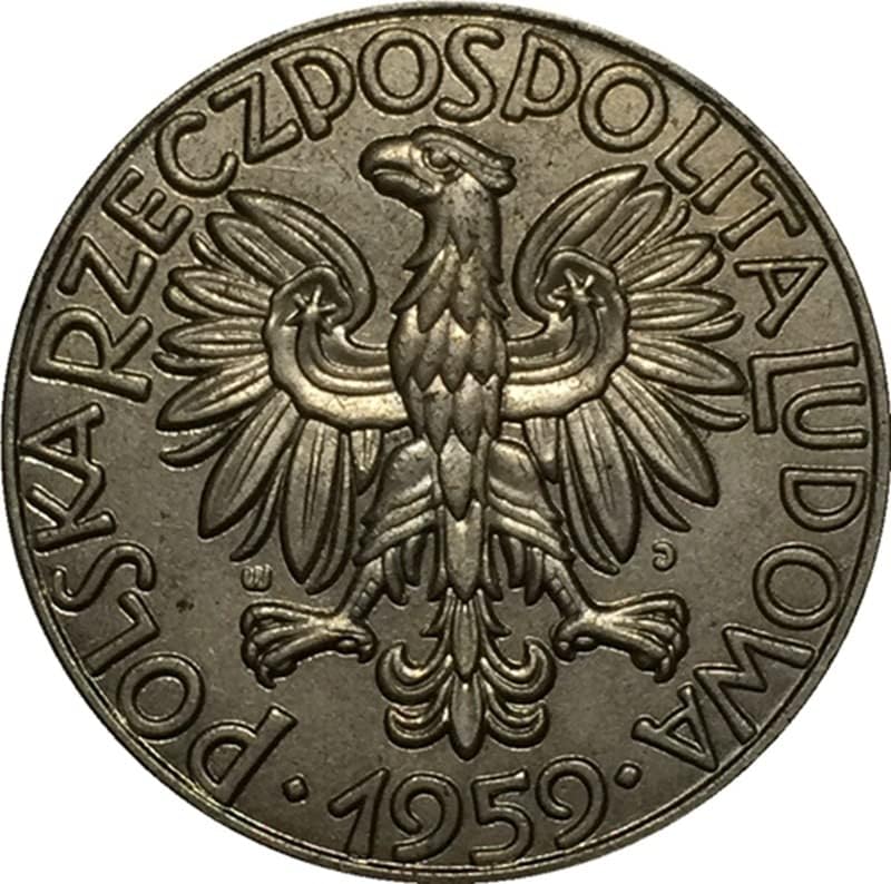 1959 מטבע פולני ניקל הכין מטבע עתיק אוסף מלאכת מטבעות מטבעות זכרות זרות